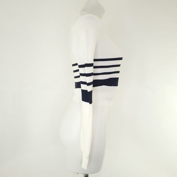 Lucy Paris Striped Cropped Pullover Sweater White Blue sz Small - Picture 6 of 9